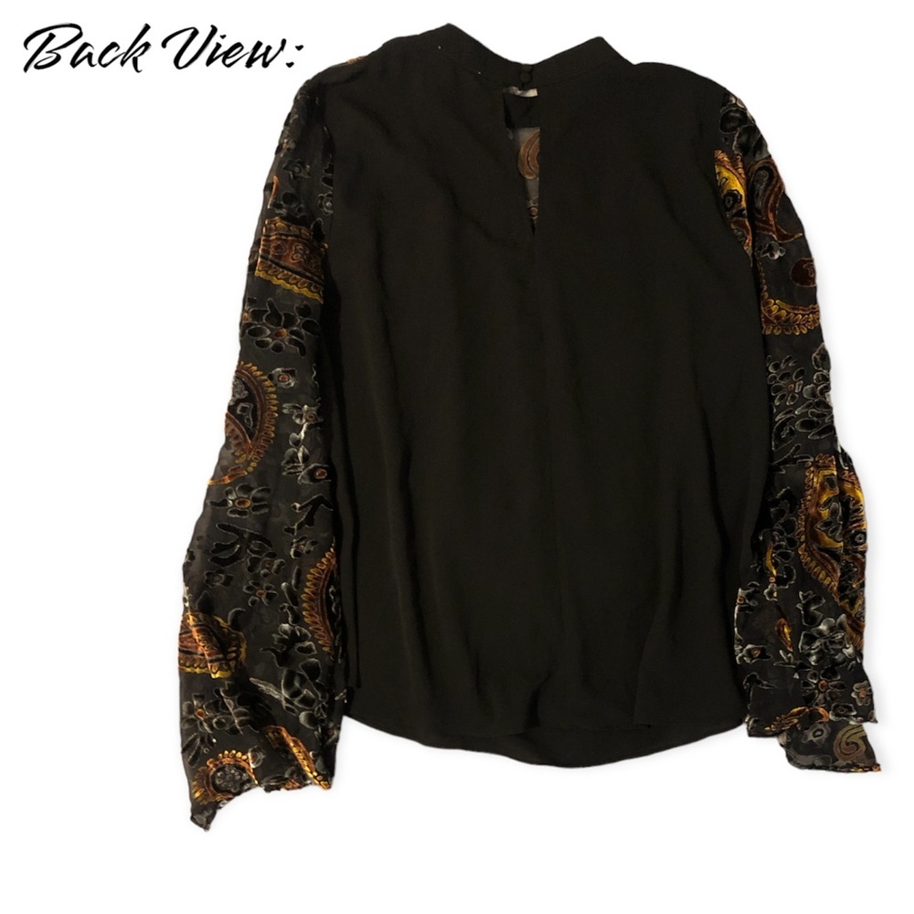Umgee Black Velvet Burnout Bell Sleeve Blouse​ - Picture 4 of 8